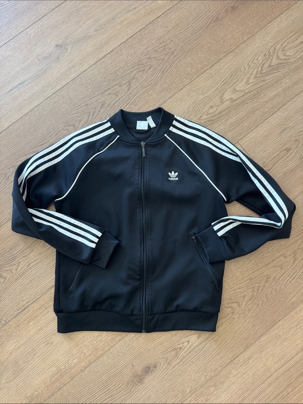 adidas Black Track Jacket with White Three-Stripe Accents